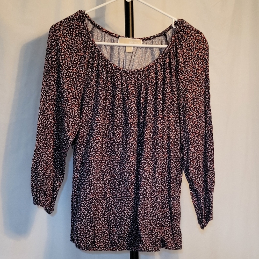 🩷 3/$15 Michael Kors Women's Dark Blue Flower Patterned Top, Medium, Like New